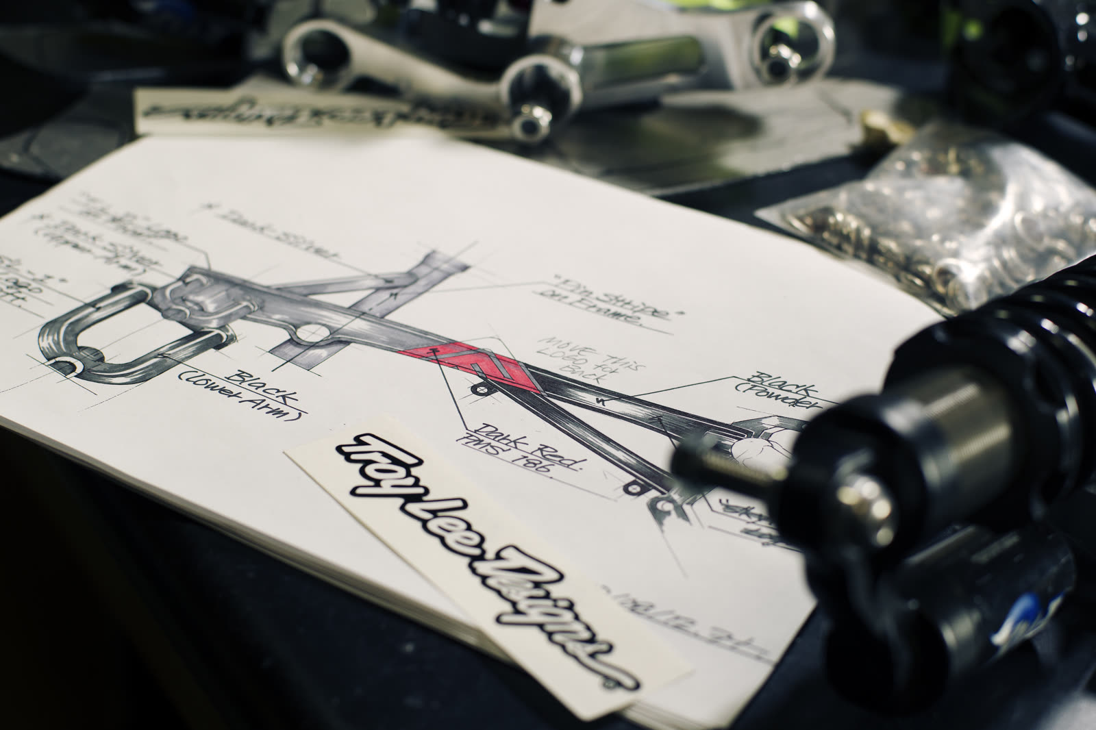 Hand drawn frame design sketch for an Active Force adaptive mountain bike